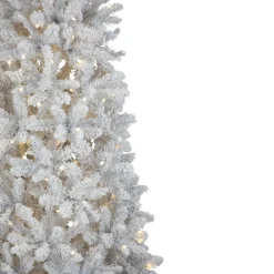 Pre-Lit Slim Flocked White Pine Artificial Christmas Tree - 7.5' - Warm White LED Lights