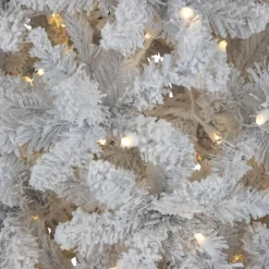 Pre-Lit Slim Flocked White Pine Artificial Christmas Tree - 7.5' - Warm White LED Lights