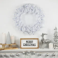 Pre-Lit Woodbury White Pine Artificial Christmas Wreath, 24-Inch, Blue Lights