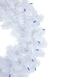 Pre-Lit Woodbury White Pine Artificial Christmas Wreath, 24-Inch, Blue Lights