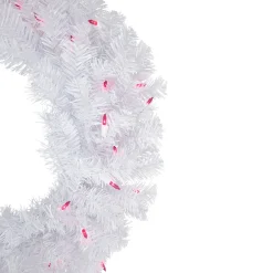 Pre-Lit Woodbury White Pine Artificial Christmas Wreath, 24-Inch, Pink Lights
