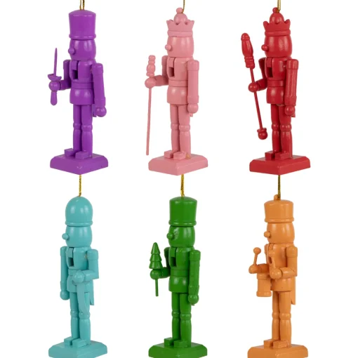 Rainbow Nutcracker Wooden Christmas Ornaments - 5" - Multicolor - Set of 5