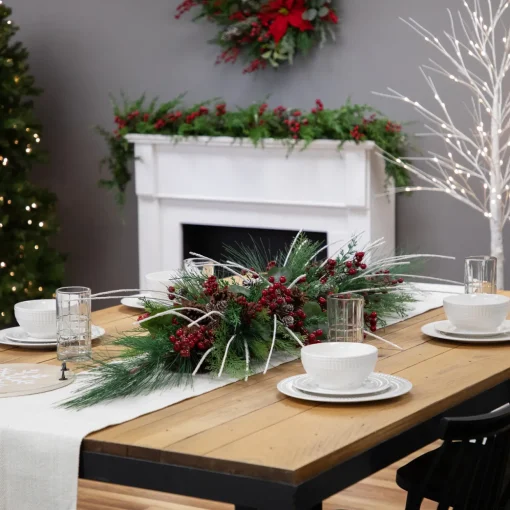 Real Touch™ Berries and Birch Twigs Artificial Pine Christmas Swag - 62" - Unlit