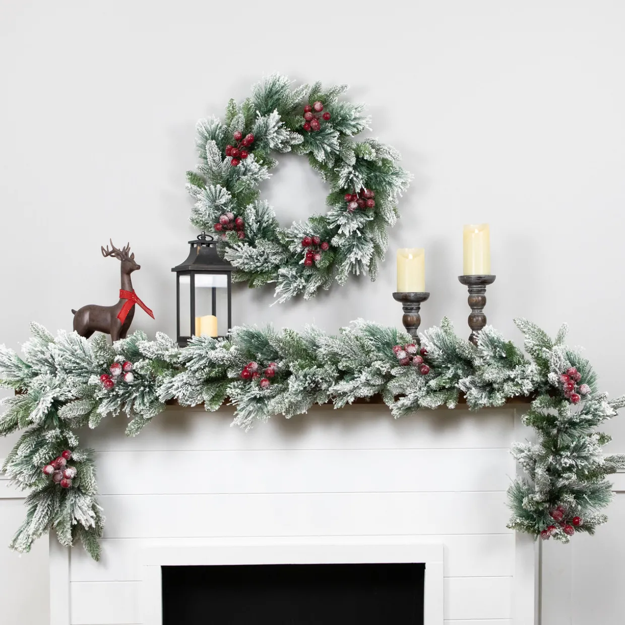 Real Touch™? Flocked Calloway Fir with Berries Artificial Christmas Garland - 7' x 12" - Unlit