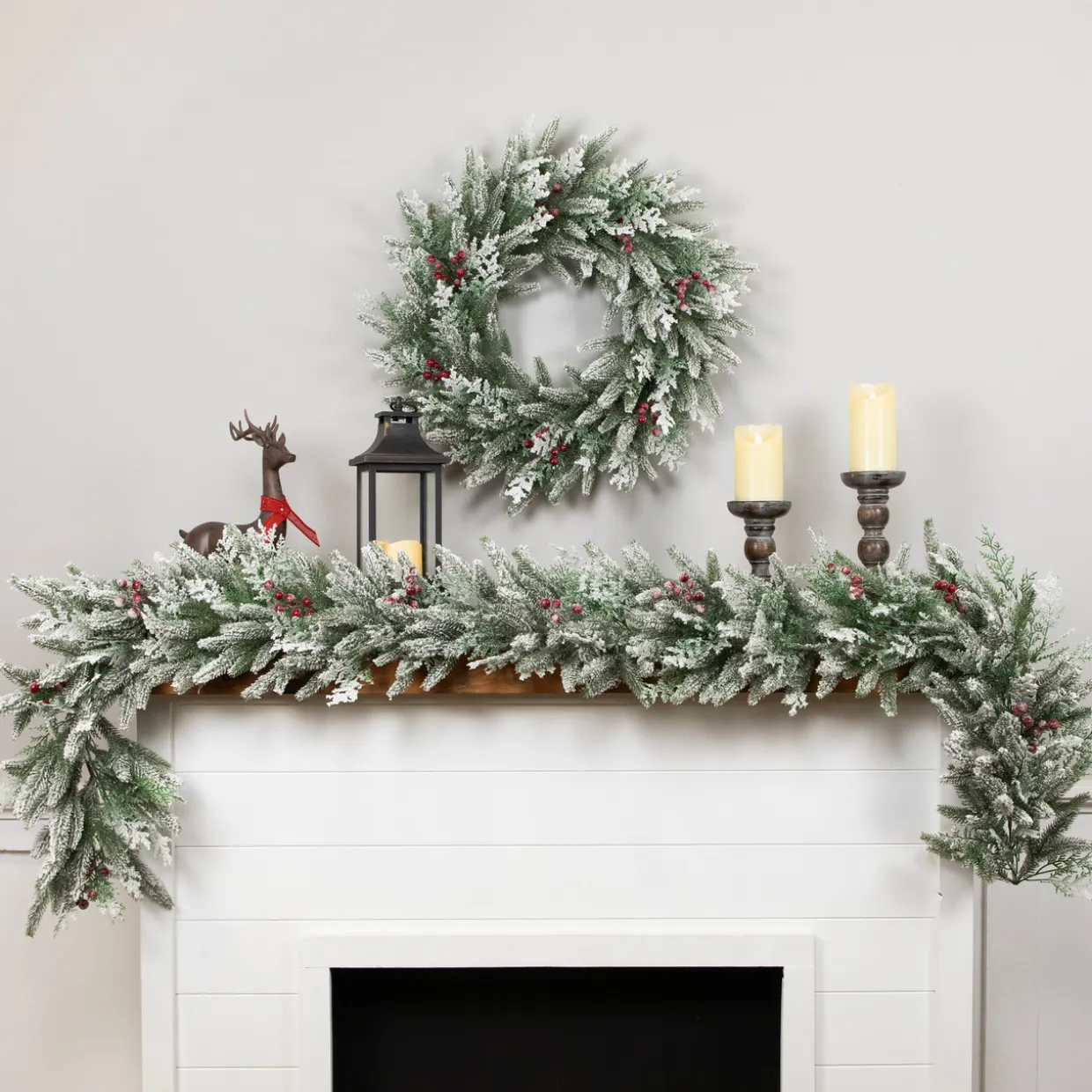 Real Touch™? Flocked Wind River Fir with Berries Artificial Christmas Garland - 7' x 12" - Unlit