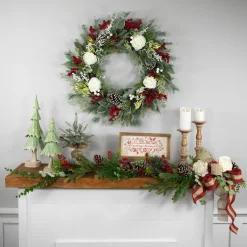 Real Touch™? Mixed Foliage and Roses Artificial Christmas Wreath 30" - Unlit