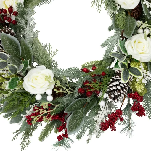 Real Touch™? Mixed Foliage and Roses Artificial Christmas Wreath 30" - Unlit