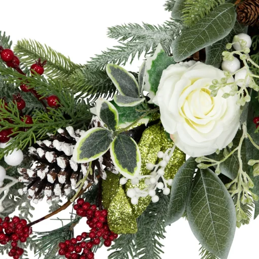 Real Touch™? Mixed Foliage and Roses Artificial Christmas Wreath 30" - Unlit