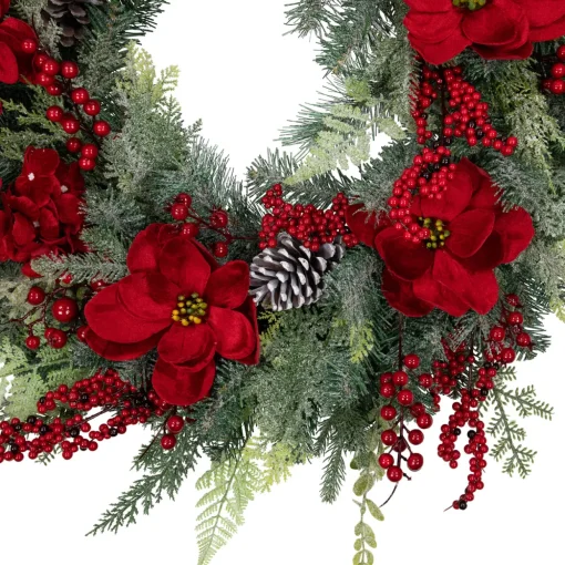 Real Touch™ Poinsettia and Pinecone Artificial Christmas Wreath - 38" - Unlit