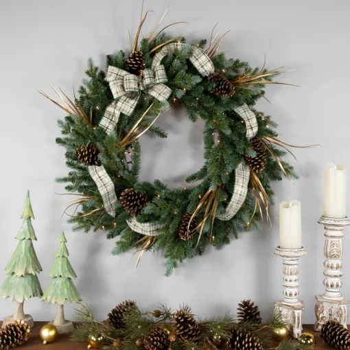 Real Touch™? Pre-Lit Blue Spruce Artificial Christmas Wreath - 48" - Clear Lights