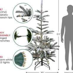 Real Touch™? Pre-Lit Slim Flocked Nordmann Fir Artificial Christmas Tree - 6.5' - Warm Clear LED Lights