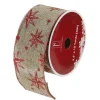 Red and Beige Star Wired Christmas Craft Ribbon 2.5" x 10 Yards