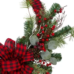 Red and Black Buffalo Plaid and Berry Artificial Christmas Wreath - 24-Inch, Unlit