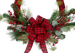 Red and Black Buffalo Plaid and Berry Artificial Christmas Wreath - 24-Inch, Unlit