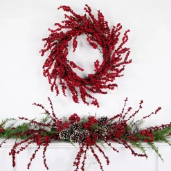 Red and Burgundy Berry Artificial Christmas Wreath, 22-Inch Unlit