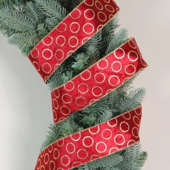 Red and Gold Circle Wired Christmas Craft Ribbon 2.5" x 16 Yards