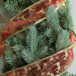 Red and Gold Glittering Reindeer Wired Christmas Craft Ribbon 2.5" x 10 Yards