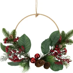 Red and Green Foliage, Pinecones and Berries Artificial Christmas, 17-Inch, Unlit