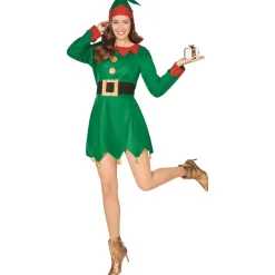 Red and Green Woman's Elf Christmas Costume - Large