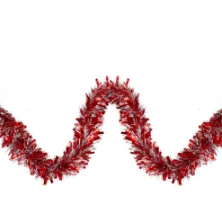 Red and Silver Wide Cut Christmas Tinsel Garland - 12 feet, Unlit