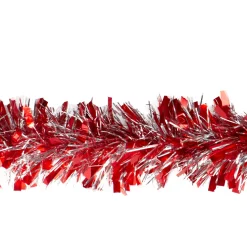 Red and Silver Wide Cut Christmas Tinsel Garland - 12 feet, Unlit