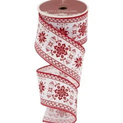 Red and White Knit Pattern Wired Craft Christmas Ribbon 2.5