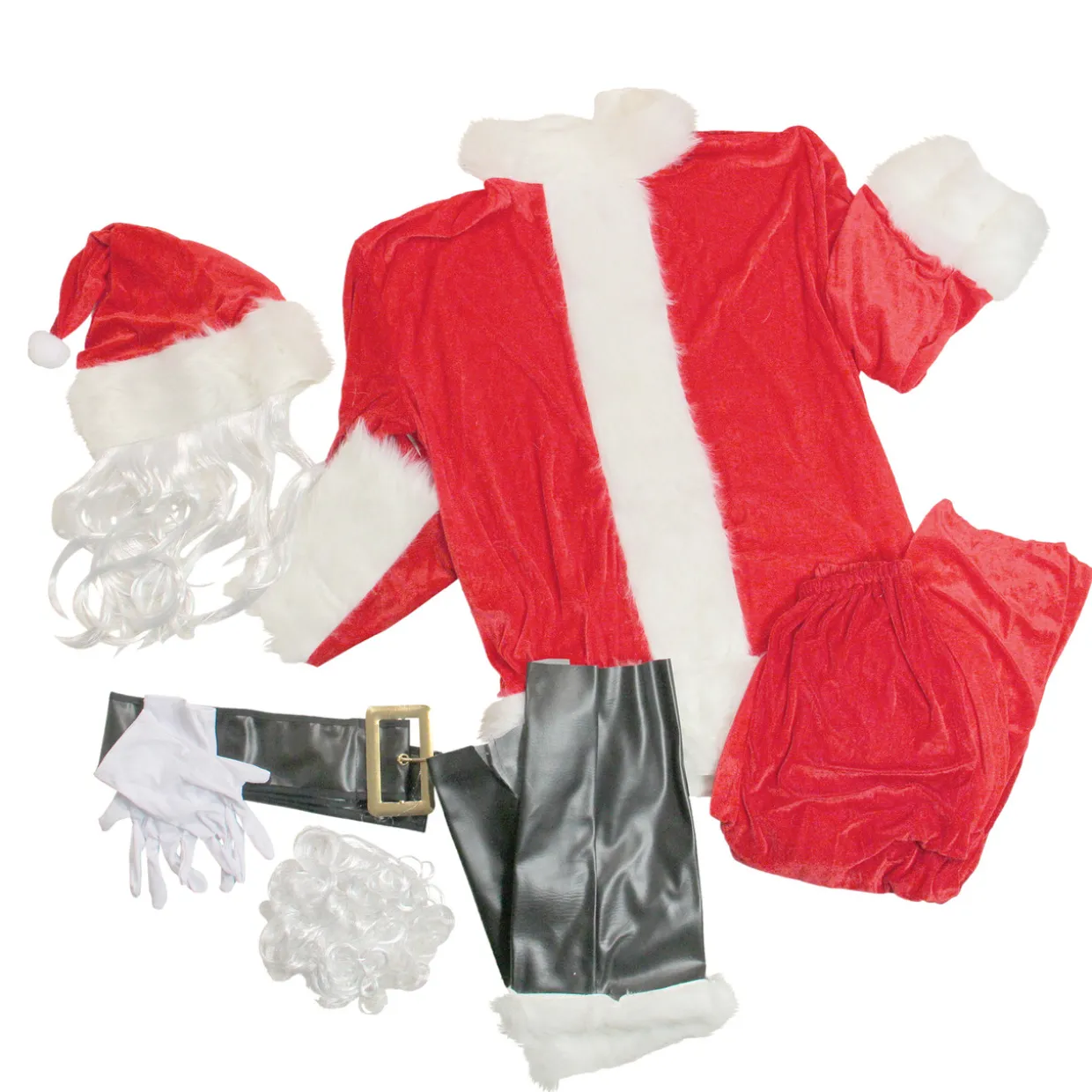 Red and White Plush Velour Santa Claus Women Christmas Costume Suit - Standard Size