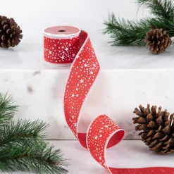 Red and White Stars Wired Craft Christmas Ribbon 2.5" x 10 Yards