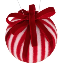 Red and White Striped Candy Cane Christmas Ball Ornament 4