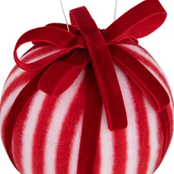 Red and White Striped Candy Cane Christmas Ball Ornament 4