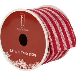 Red and White Striped Wired Craft Christmas Ribbon 2.5" x 10 Yards