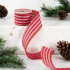 Red and White Striped Wired Craft Christmas Ribbon 2.5" x 10 Yards