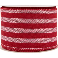Red and White Striped Wired Craft Christmas Ribbon 2.5