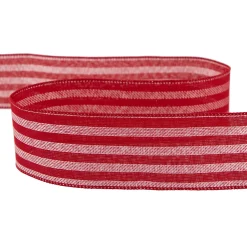 Red and White Striped Wired Craft Christmas Ribbon 2.5