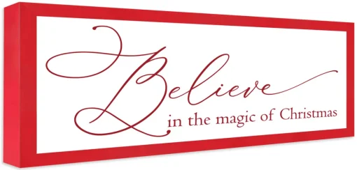 Red Believe in the Magic of Christmas 11.5" x 25.5" Framed Christmas Wall Decor Sign Poster in a Red Wooden Frame with UV Acrylic and Hangers