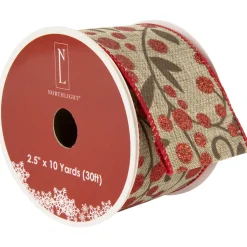 Red Berry Burlap Style Wired Craft Christmas Ribbon 2.5" x 10 Yards