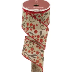 Red Berry Burlap Style Wired Craft Christmas Ribbon 2.5