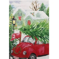 Red Car and Christmas Tree Outdoor House Flag 20" x 48"