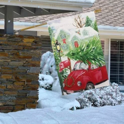 Red Car and Christmas Tree Outdoor House Flag 20