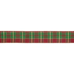 Red, Green and Gold Plaid Christmas Wired Craft Ribbon 2.5" x 10 Yards