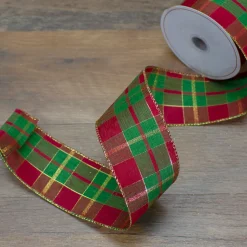 Red, Green and Gold Plaid Christmas Wired Craft Ribbon 2.5" x 10 Yards