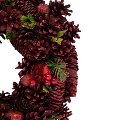 Red Pinecone, Berry and Ornament Christmas Wreath, 13.5-Inch, Unlit