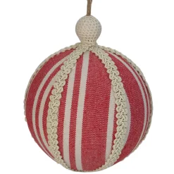 Red Striped and Ribboned Christmas Ball Ornament 6.75" (170mm)