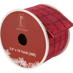 Red Woven Square Plaid Wired Craft Christmas Ribbon 2.5" x 10 Yards