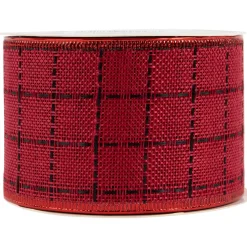 Red Woven Square Plaid Wired Craft Christmas Ribbon 2.5