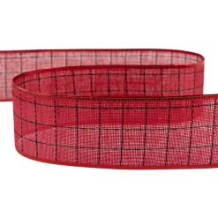 Red Woven Square Plaid Wired Craft Christmas Ribbon 2.5