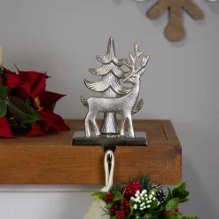 Reindeer and Pine Tree Christmas Stocking Holder - 7"