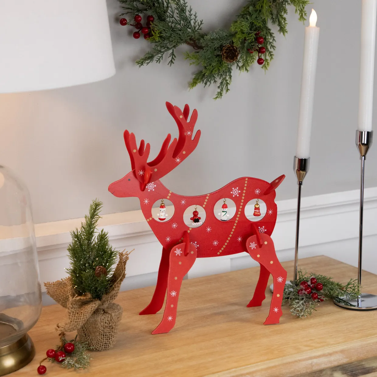 Reindeer Cut-Out Ornament Holder Christmas Decoration - 13.25" - Red and White