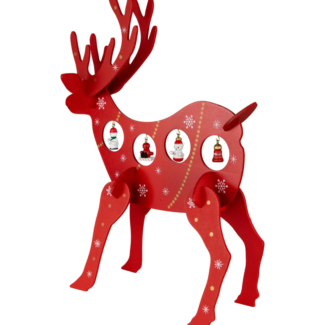 Reindeer Cut-Out Ornament Holder Christmas Decoration - 13.25" - Red and White