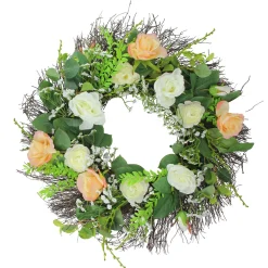 Rose and Foliage Artificial Spring Wreath - 24-Inch, Unlit